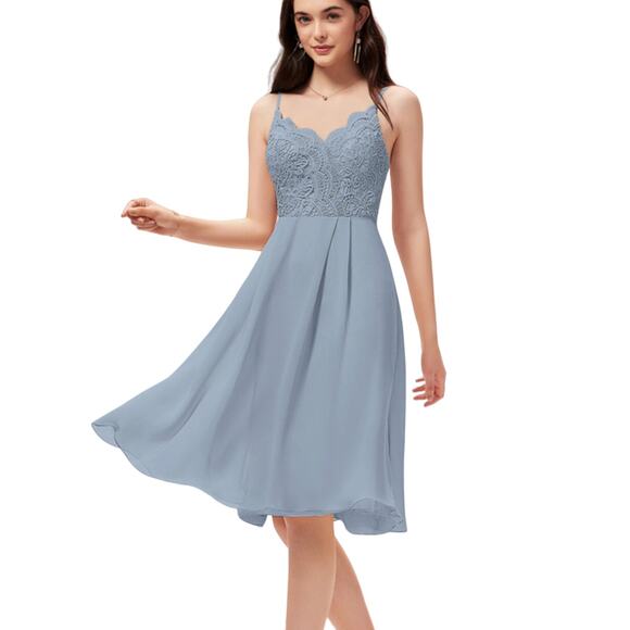 JJs House A-Line V-neck Knee-Length Chiffon Lace Bridesmaid Dress Size 8 NWT - Picture 2 of 11